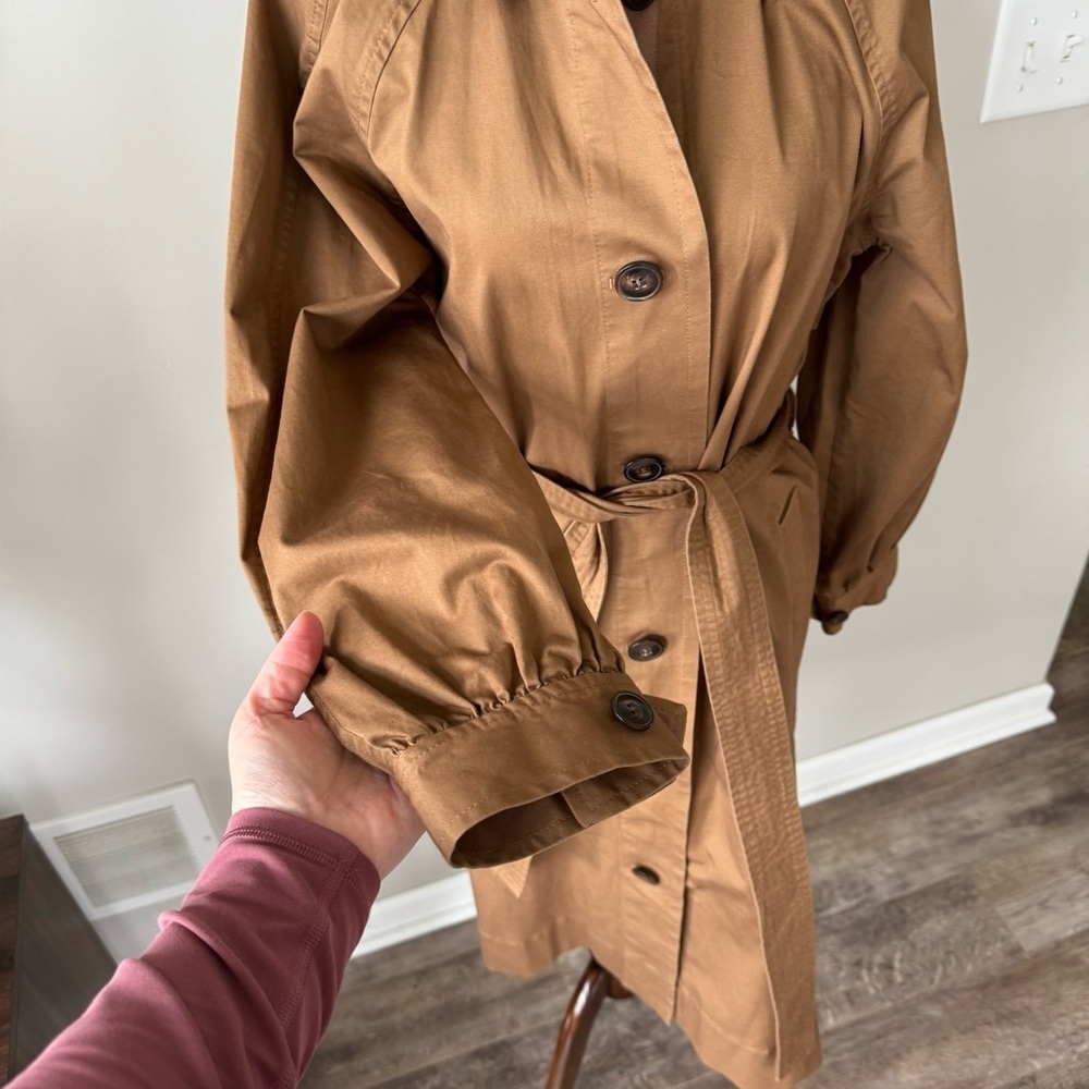 NWOT! Madewell Montrose Belted Trench Coat with Bubble Sleeves - Brown - Picture 9 of 14